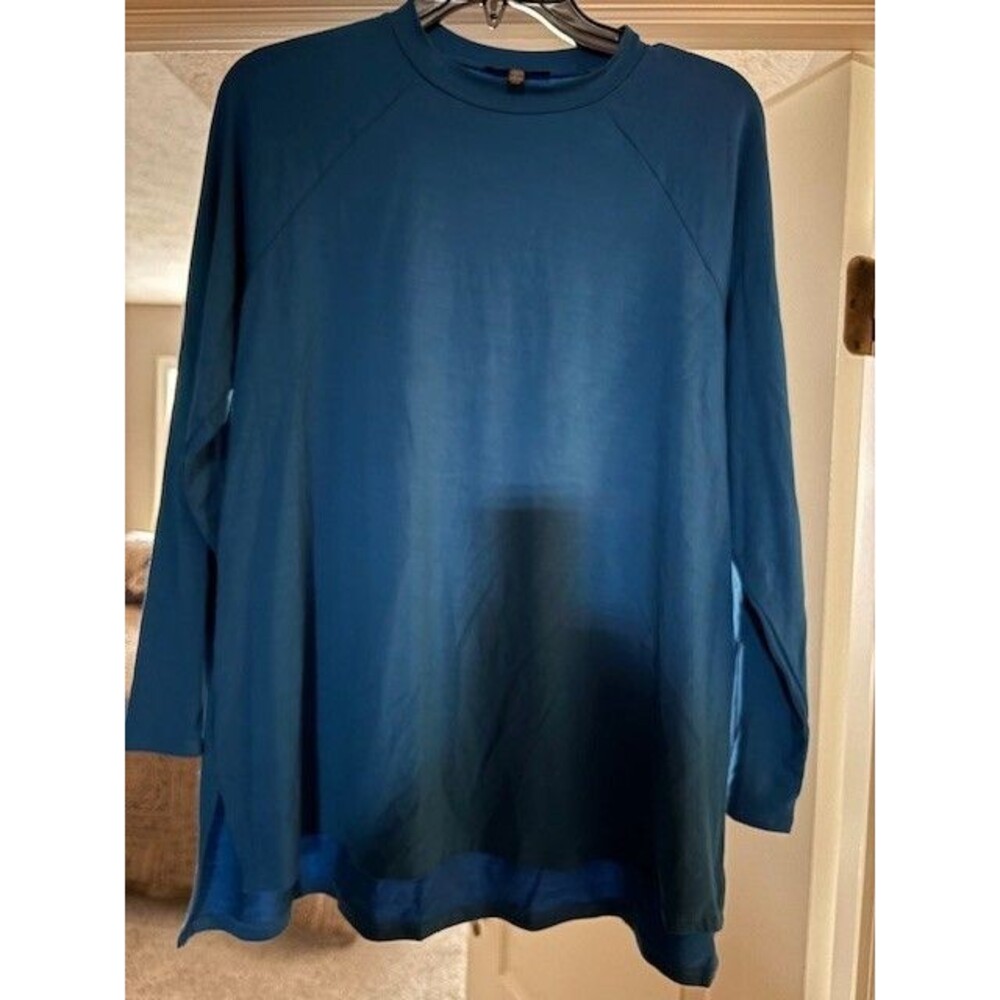 Eileen Fisher Style  63918  SZ Medium Blue Green Stretch Jersey Knit Crew Tunic - Picture 4 of 13
